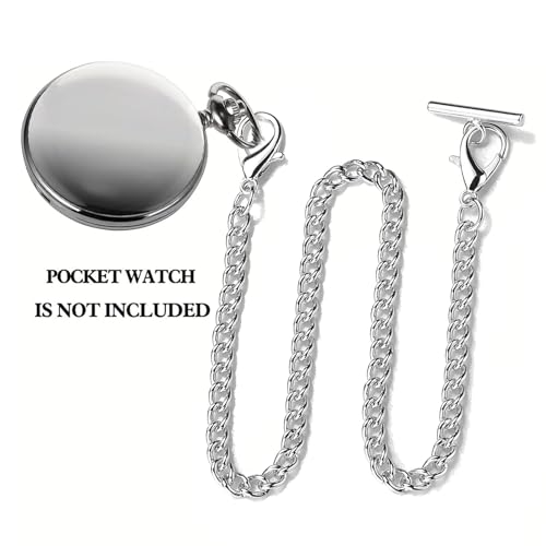 Kiuiom Pocket Watch Chain,Taschenuhrenkette,Uhr Kette Link,Weste Kette,Klassisch Taschenuhr Zubehör,Uhrenkette Mit Karabinerverschluss,Für Kleidung Handtasche Silber