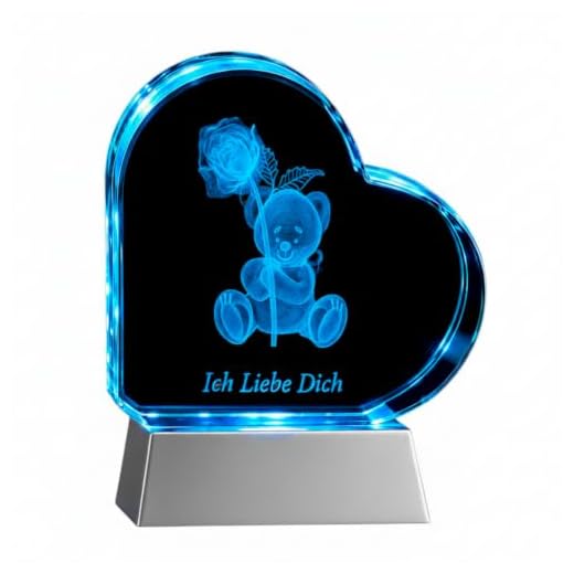 Kaltner Präsente Geschenkidee – Herz aus Glas: Kristallglas mit 3D-Laser-Gravur Teddy Rose ICH LIEBE DICH