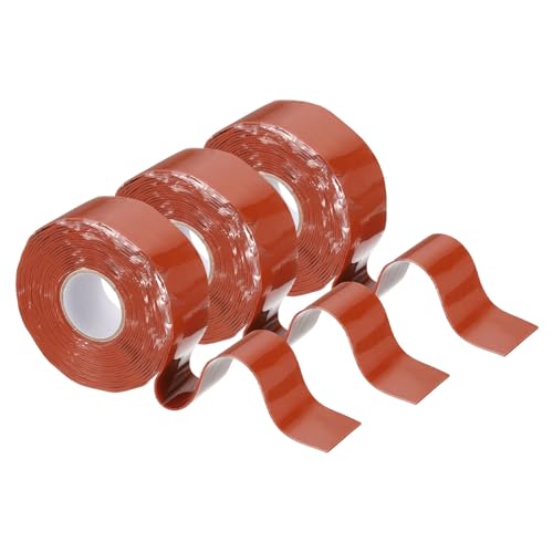 Image of uxcell 3 Pcs Self Fusing Silicone Tape, 1 inch x 10ft Waterproof Water Leak Sealing Tape for Plumbing Pipe Hose Repair Handles, Red (0.5mm Thick)