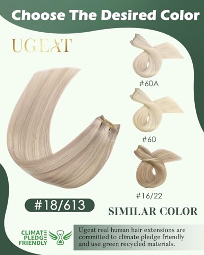 Image of Ugeat Sew in Hair Extensions Real Human Hair, Human Hair Extensions Weft 22 Inch 100g, Sew in Extensions Ash Blonde Highlights Bleach Blonde, for Women