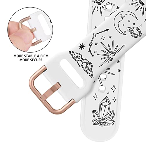 Image of ACESTAR Double Sided Band Compatible with Apple Watch Band 49mm 46mm 44mm 42mm(Series 3), Silicone band for iWatch Ultra 2 /Ultra /SE 2 /SE /Series 10 9 8 7 6 5 4 3 2 1, White Vintage Sun Moon