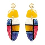 TOVABA Geometric Acrylic Earrings，Resin Plaid Boho Statement Dangle Earrings Multicolor Marbled Dro