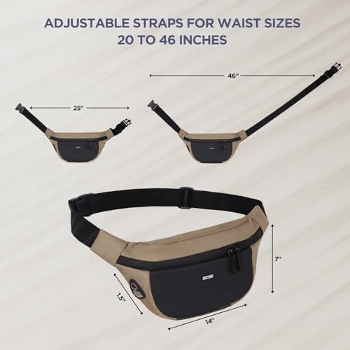 Image of WILDHORN 2.4L Waist Bag for Men Women I Headphone Hole I Ultra Strong Stitching, Sturdy Zippers, Waterproof, Fanny Pack for Hiking Travel Camping Running Sports with Adjustable Strap (Khaki & Black)