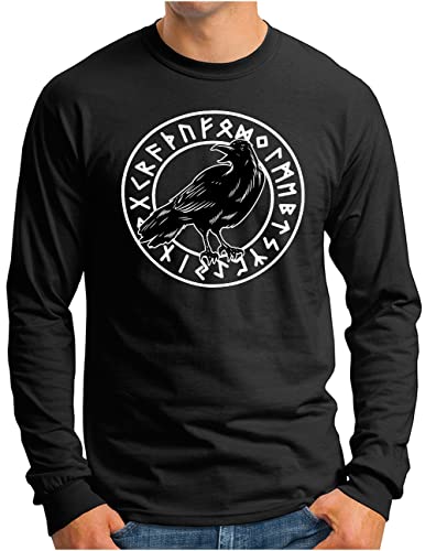 T-shirt manches longues corbeau Viking pour homme du S au 4XL coton noir OM3