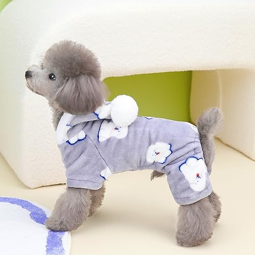 Izefia Dog Sweater Clothes Fleece Woolen Winter Warm Sweat Shirt 4 Legs Jumpsuit Pajamas with Snowball Cap Sweater for Small Dog Medium Cat Grey S - Image 3