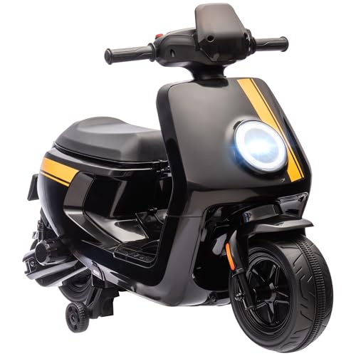 AIYAPLAY Scooter eléctrico Infantil portamotos 6 V, 2 potentes Motores, Velocidad máx. 3 km/h, Faro y música, Marcha adelante/atrás, Ruedas de Aprendizaje, 18 a 36 Meses, Negro