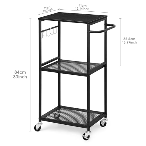 NANANARDOSO Carrinho com Rodinhas, Carrinho Utilitário de Cozinha de 3 Andares com Rodas, Tampo de M