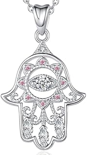 EUDORA Evil Eye Necklace 925 Sterling Silver Hamsa Hand Fatima Good Luck Clear CZ Vintage Pendant Necklace, 18" Chain
