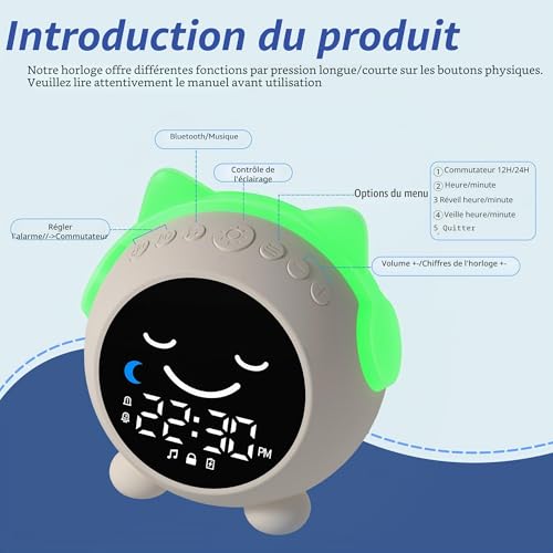 MRSCOZ Réveil Enfant Chat | Éducatif Jour/Nuit | Veilleuse + Sons Apaisants | 2 Alarmes & Mode Week-End | Rechargeable | Aide au Sommeil & Apprentissage du Temps Fille/Garçon – vue 2