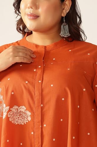 Image of Janasya Women's Plus Size Pure Cotton Floral Printed A-line Tunic