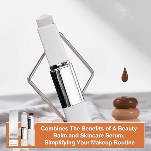 Image of Color Changing Foundation Stick with Mushroom Head Brush | Moisturizing Skin Tone Adjusting Foundation | Lightweight Natural Finish | Blendable Cream Makeup Base | Suitable for Daily Use | 13g