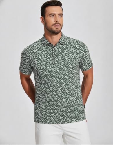 Image of Alex Vando Mens Golf Shirts Short Sleeve Breeze Quick-Dry Print Polo Shirt