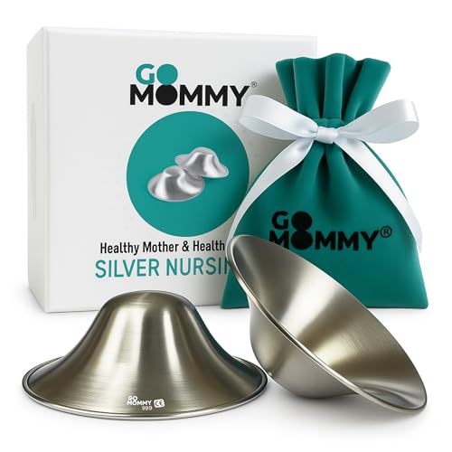 Image of 999 Pure Silver Nipple Shields for Breastfeeding Newborn & A Breastfeeding Essential by Go Mommy - Silver Nursing Cups for Sore Nipple Relief, Protects & Heals Cracked Nipples