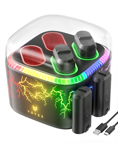 Image of VOYEE Xbox Controller Battery Pack with 7-Color LED Lights, 4x4070mWh Rechargeable Battery, 4-Slot Fast Charger for Xbox One /S /X /Elite /Series X|S, Over Current /Voltage /Short Circut-Black