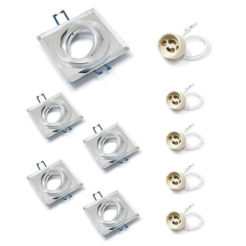 KOLORENO Set Oh Lima + casquillo GU10 - Foco empotrable halógeno LED de aluminio - Lámpara halógena de 5x 10,5x10,5x4cm, 5 casquillos GU10 3x3x3cm - plateado