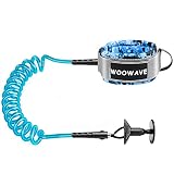 WOOWAVE Bodyboard Leash for Wrist with Plug Preventing Entanglement, Premium Coiled 7mm Bicep Leash Body Board Leash with High-Grade SBR Camouflage Wristband, Blue