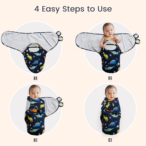 Image of david's kids 100% Cotton 3 Pack Baby Swaddle Wrap for 0-3 Months, Soft Breathable Swaddle Blanket for Newborn Infant, Adjustable Baby Wrap Sleep Sacks for Boys Girls, Newborn Essentials, Dinosaur