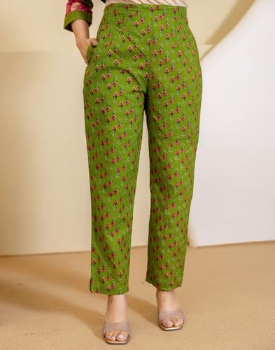 Image of SKYLEE Women's Cotton Printed Straight Kurta with Pant & Dupatta