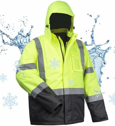 toolant Reflective Waterproof Safety Jacket for Men - High Visibility, Insulated, Comfortable, Multiple Pockets - Designed for Work, Construction, and Outdoor, Yellow, L