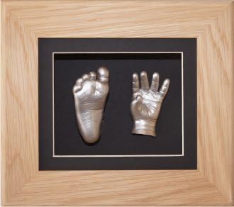Baby Casting Kit, 6x5" Solid Oak 3D Shadow Box Display Frame/Black Mount/Metallic Silver Paint by BabyRice