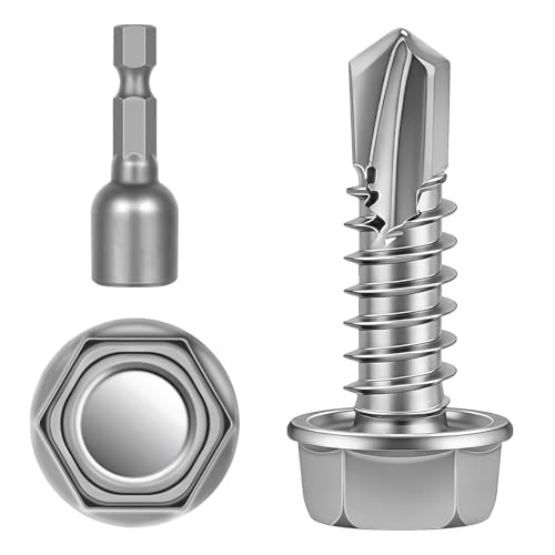 #10 x 1 Hex Washer Head Self Tapping Screws, TEK Screws, Self Drilling, Stainless Steel 410 Sheet Metal Screws, 100 PCS