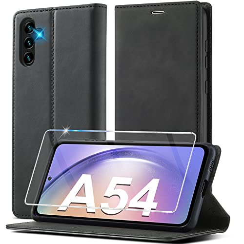 Handyhülle für Samsung Galaxy A54 5G Hülle Leder[Mit A54 Schutzfolie] für Samsung Galaxy A54 Hülle Klappbar Leder Flip Wallet 360 Stoßfeste Case Schutzhülle Klapphülle für Samsung A54 5G Hülle Holster