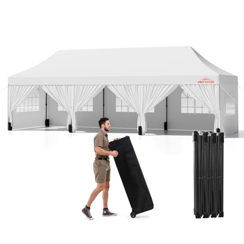 Benass 10x30 Heavy Duty Commercial Pop Up Canopy with Sidewalls, White