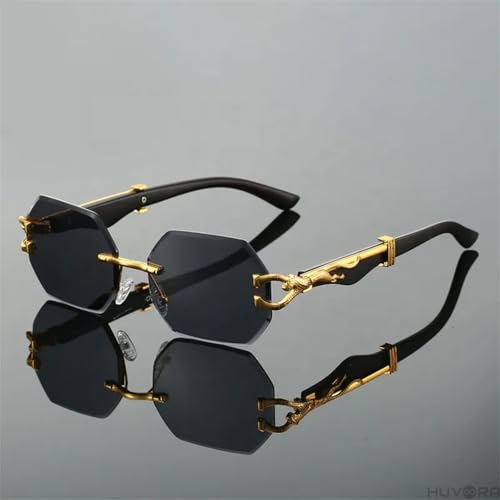 Image of Designer Hexagon Rimless UV Protection Sunglasses for Men Women Stylish - Spotted on YoYo Honey Singh - Anti Glare Retro Rectangle Gradient Leopard Shades Party Goggles