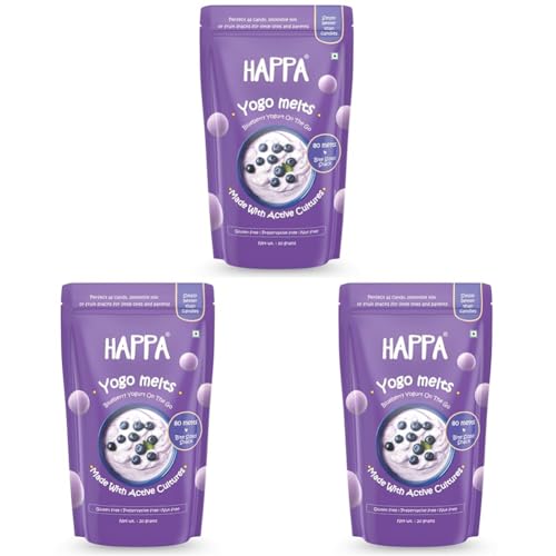 Image of Happa Blueberry Yogo Melts | Real Fruit and Real yogurt snacks | Probiotics - Immunity Booster | Protien and Calcium |Safe for ages 8 months onwards | Easy to Carry | Great Taste | 80 units (Blueberry Yogurt)