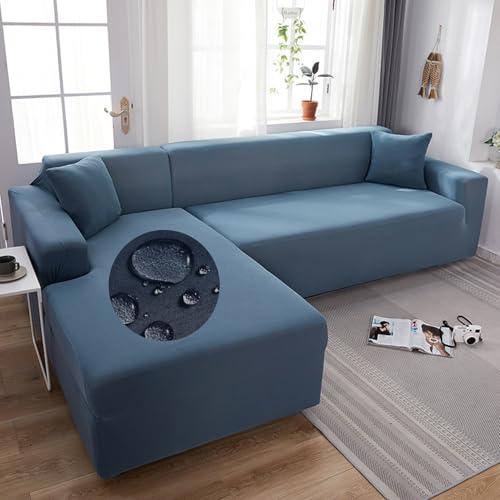 Housse de canapé d'angle extensible bleu 1 place 90-140cm imperméable universelle - 2