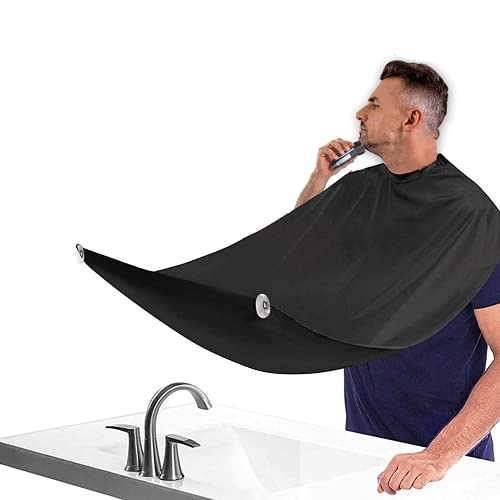 MIQ Beard Apron Cape for Men Trimming and Shaving, Waterproof and Non-Stick Beard Clippings Catcher Bib with 2 Suction Cups, Non-Stick Beard Cape Shaving Cloth(Black)