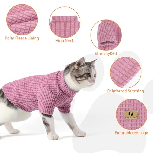 KOOLTAIL Cat Sweater for Sphynx - Soft Fleece Sweaters for Cats Only, Elastic Pet Clothes with Sleeves, Thick Winter Warm Cold Weather Apparel for Hairless Cat, Puppy Pajamas for Small Dogs, Pink M