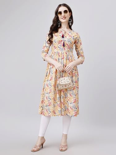 Image of OBF Women's Rayon Printed Anarkali Kurti Multicolour