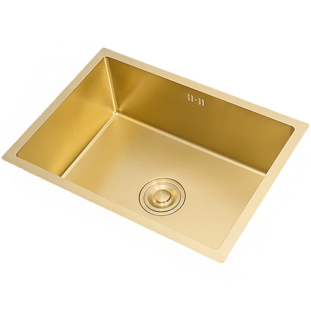 WIQUYBML Kitchen Sink. Brushed Gold Single Bowl Above Counter Removable Stainless Steel Drop-In Or Undermount Installation With (Color : Gold, Size 78×43cm)