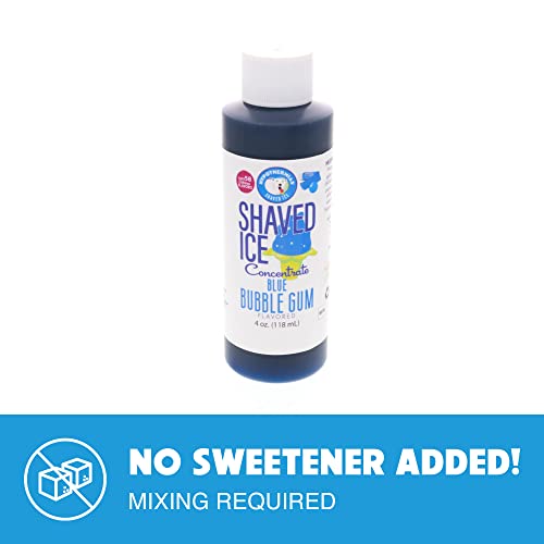 Blue Bubble Gum Shaved Ice And Snow Cone Unsweetened Flavor Concentrate 4 Fl Oz Size (Makes 1 Gallon Of Syrup With Sugar And Water Added) #TOP3