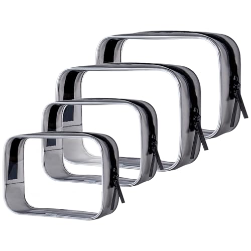 Tbestmax 4 Packs Cosmetic Bags Clear Makeup Bags Portable Travel Toiletry Bags Waterproof Cosmetic Organizer Black(2M + 2L)