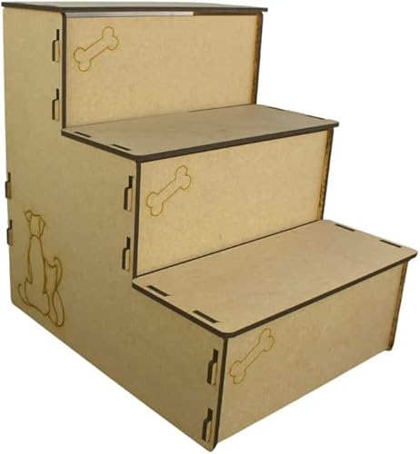 Escada Para Pet Feita Em Madeira Natural 6mm Cachorro Gato Suporta Até 45kg