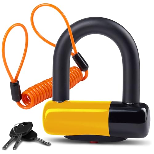 Bigpantha Anti Theft Motorcycle Disc Lock - Heavy Duty Bike Lock with Reminder Cable & Carry Pouch - Universal Fit Disc Brake Lock for Motorbikes, Scooters, and Mopeds (Yellow)