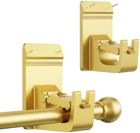 Universal Heavy Duty Curtain Rod Brackets, No Drill Curtain Rod Brackets with Adhesive & Invisible Nail, 30+LB Load Curtain Rod Holders, Damage Free Curtain Rod Hooks for Wall, Bathroom, Kitchen 2PC