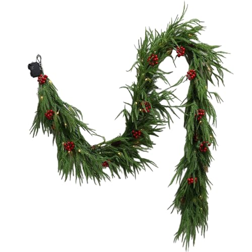 Guirnalda de Navidad con luces, decoración de mantel de 6 pies, guirnalda de árbol de Navidad iluminada, para mesa, cocina, porche, puerta, chimenea, chimenea, ventana, fiesta