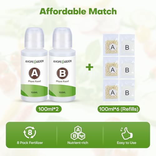 Image of Ahopegarden 800ml A&B Hydroponic Nutrients: Hydroponic Plant Food for Aerogarden, Liquid Plant Food for Vegetables, Fruits, Flowers, ect - All-in-One Fertilizer Solution for Hydroponics Growing System