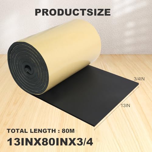 Image of Closed Cell Insulation Neoprene Foam Sheet, 13 in x 80 in x 3 /4 in Soundproof Foam Rubber Sheet with Adhesive, Multi-Function Waterproof Foam Padding
