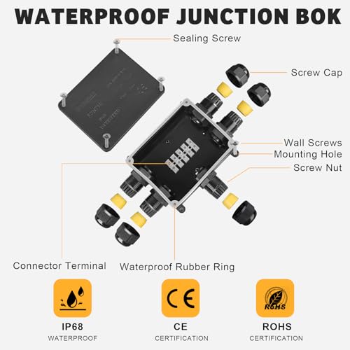 IP68 Waterproof Junction Box,Big 5-Way Outdoor Cable Connectors,Wire Connector Electrical Junction Box Plastic External Sleeve Protection Box for 4mm -15mm Diameter Cable - Image 2