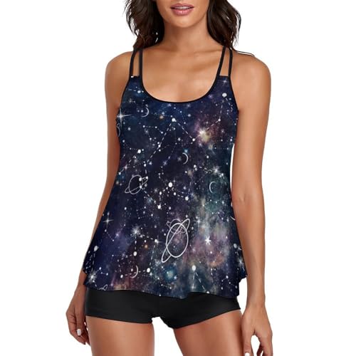 Tankini robe galaxie femme et shorty pour dissimuler les rondeurs avec style