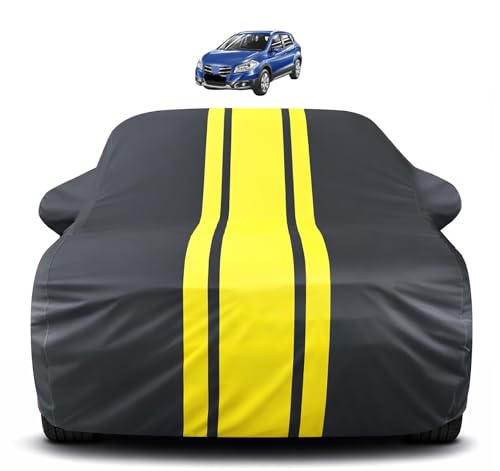 Image of Auto Hub Car Cover Compatible with Maruti S-Cross with Mirror Pocket, Soft Cotton Lining, S-Cross Car Cover Waterproof - Yellow-Black