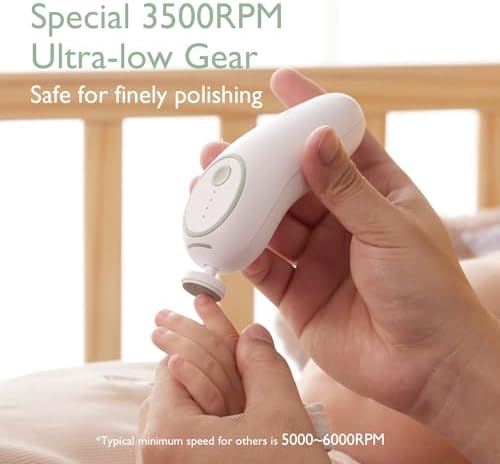 Momcozy Baby Nail File Electric, Gentle Baby Nail Trimmer Electric, Baby Nail Clipper with Night Light, 7 Grinding Head Replacement Pads, Green 3