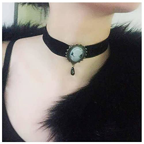 Dervivea Collier ras du cou vintage en velours Collier ras du cou camée gothique Collier ras du cou rétro en cuir Collier en cristal en forme de larme Bijoux pour femmes et filles