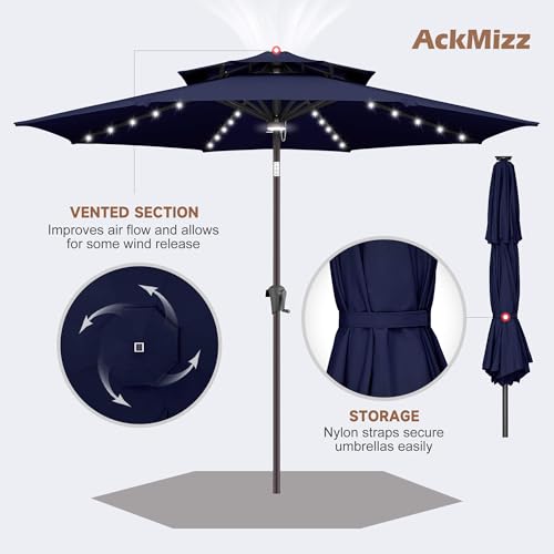 AckMizz Solar Patio Umbrella Outdoor with Centre Light, 9 ft Navy Blue by AckMizz - Used condition - Image 6