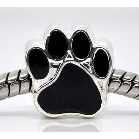 European Charm Beads Bear's Paw Black Silver Color Bear Paw Printenamel About 11Mmx11Mm Cover