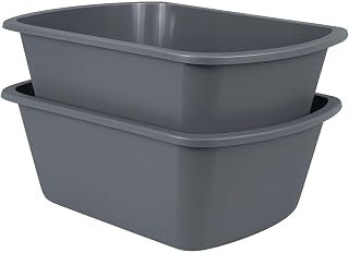 Vakly Wash Basins [2 Pack] – Rectangular Plastic 7-Quart Graduated Hospital Soaking Tub with Markings – Small Portable Washbasin for Face Washing, Cleaning, Foot Bath, Dishes, Laundry & Bedside Care